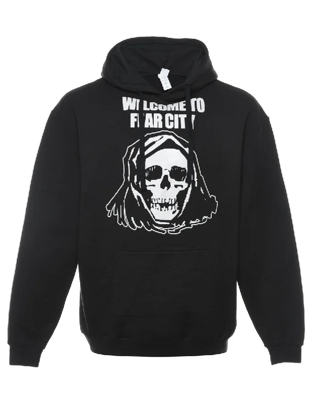Black Welcome To Fear City Hoodie - L Cozy Women's Winter