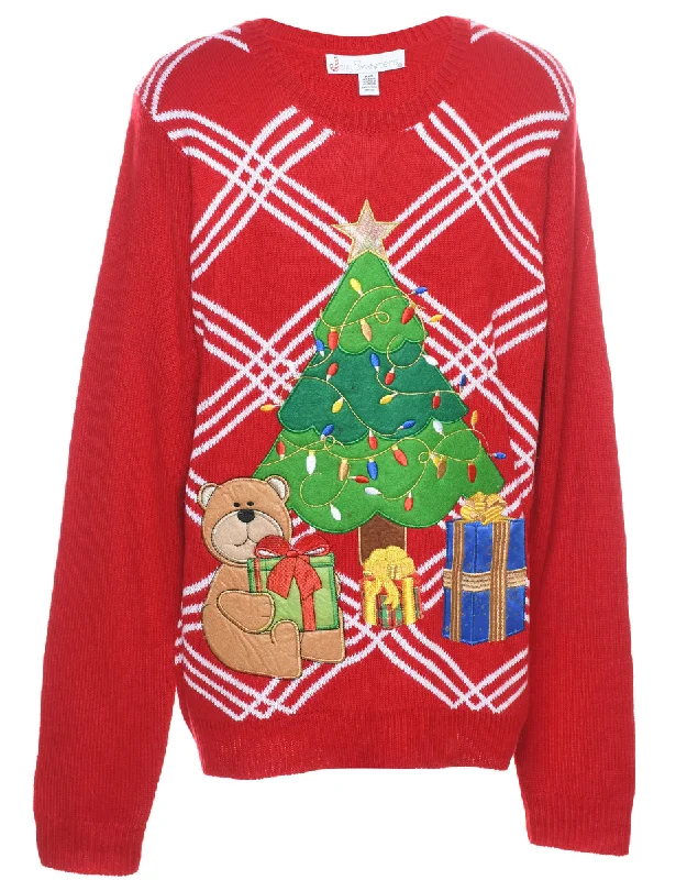 Teddy Bear Design Classic Christmas Jumper - M Modern Women's 