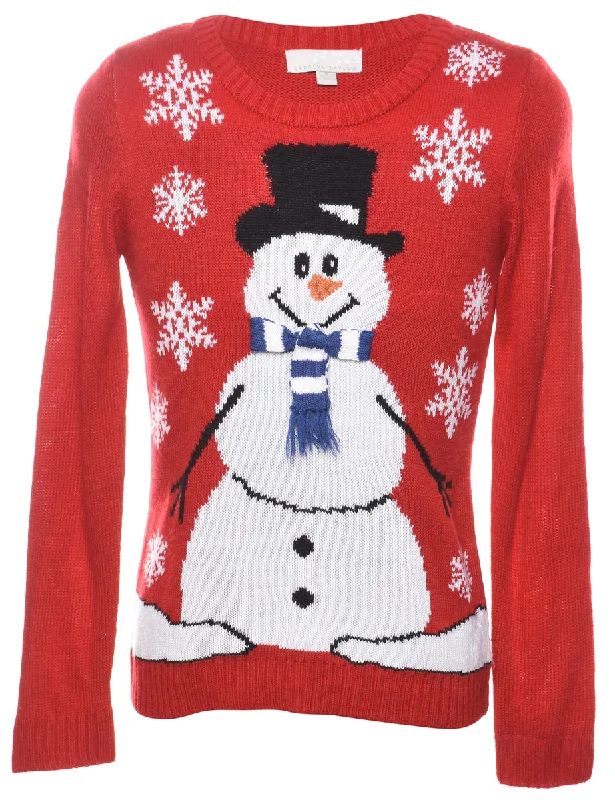 Snowman Christmas Jumper - M Unique Women's Upcycled