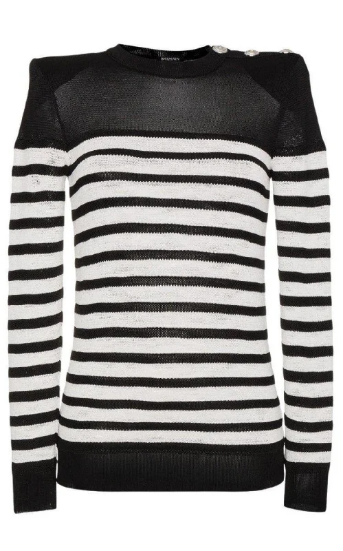 Crew Neck Stripe Long Sleeve Jumper Contemporary 