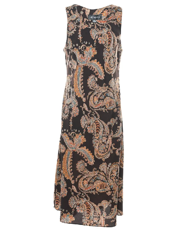 Paisley Print Sleeveless Dress - L Polished Women's Silk
