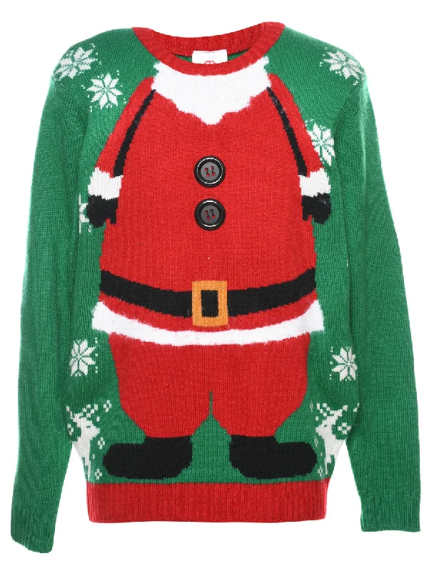 Santa Claus Christmas Jumper - M Polished Women's Silk
