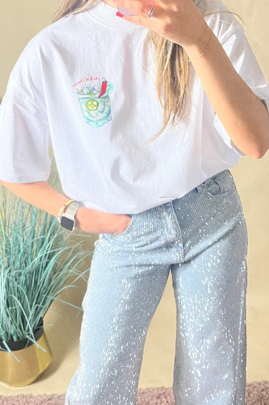 White oversized 'Spice Up The Marg' Graphic Tee Laid - back Women's Style