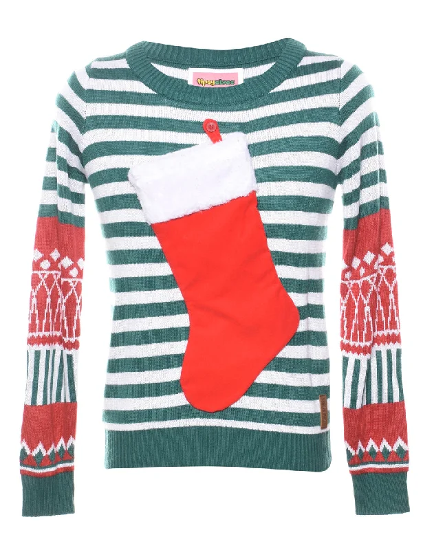 Festive Season Striped Christmas Jumper - M Feminine Women's Soft 