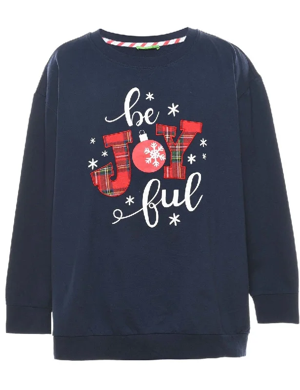 Navy Christmas Sweatshirt - L Traditional Women's Wool