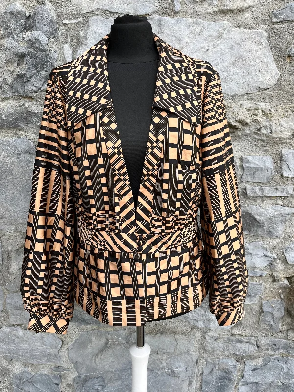 80s brown squares blouse uk 12 Street