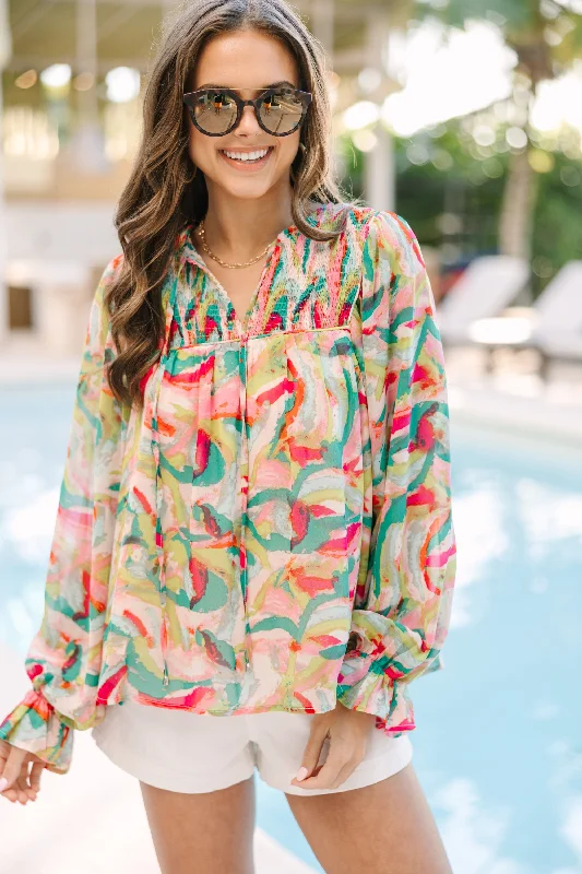 Boost Your Mood Pink Abstract Blouse Gym