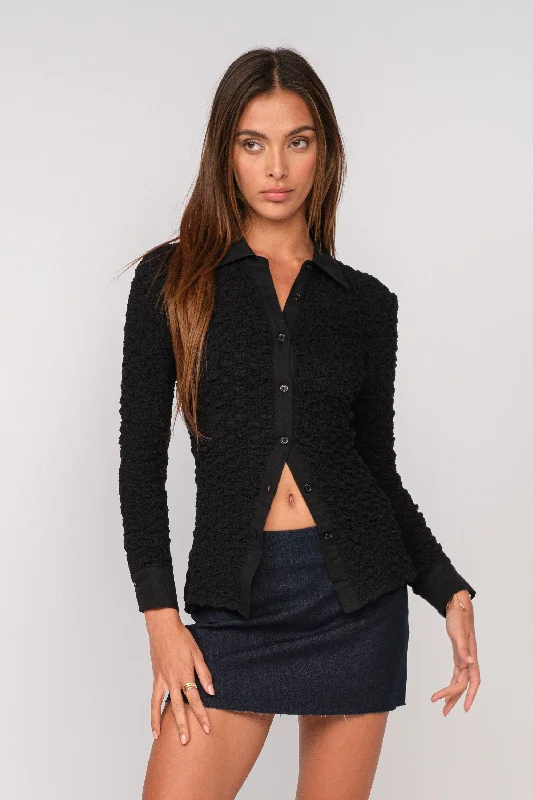 BLACK KNITTED COLLAR ON LONG SLEEVE BLOUSE French