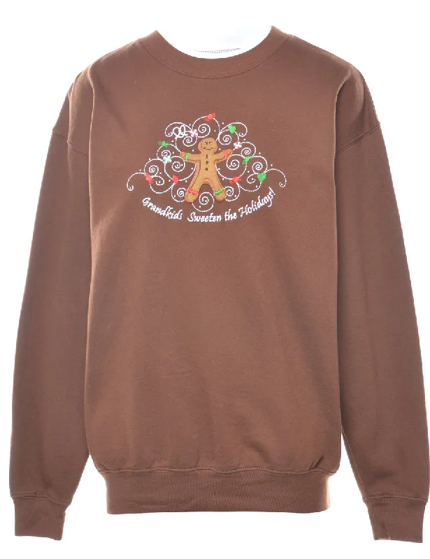 Brown Christmas Sweatshirt - L Trendy Women's Oversized