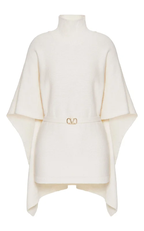 Caped Virgin Wool Turtleneck Sweater Modern Women's Tech