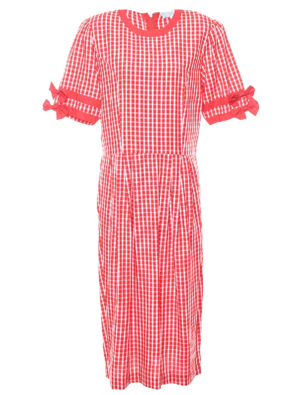 Red Checked Dress - L Earthy Women's Hemp - based