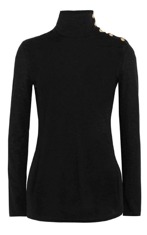 Black Knit Turtleneck Fine Wool Sweater Business
