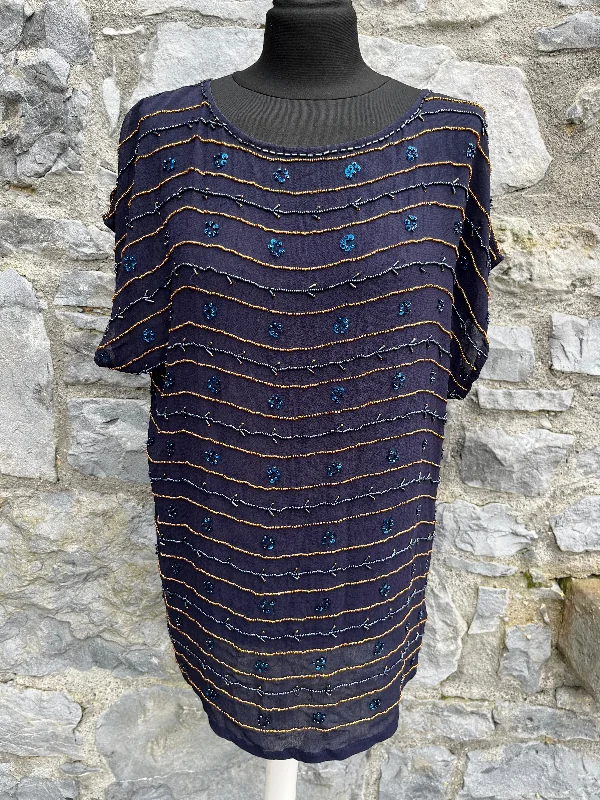 Sequin stripes navy top uk 12-14 Laid - back Women's Vibe