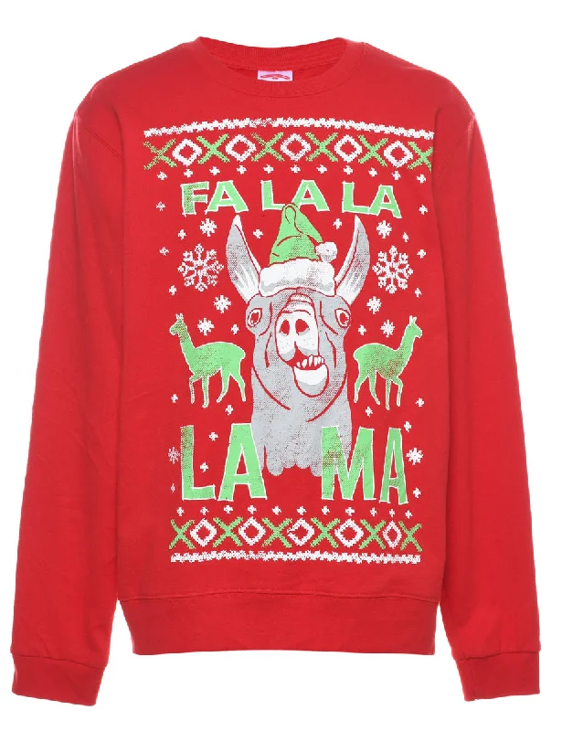 Red Christmas Sweatshirt - M Athletic Women's High - 