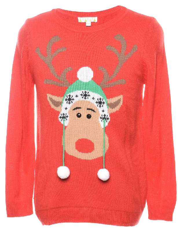 Reindeer Christmas Jumper - M Tough Women's Military - inspired