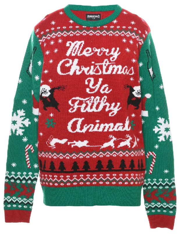 Festive Print Christmas Jumper - L Disco