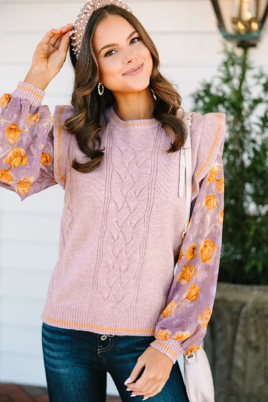 Fate: Love You More Mauve Pink Floral Sleeve Sweater Bold Women's Statement