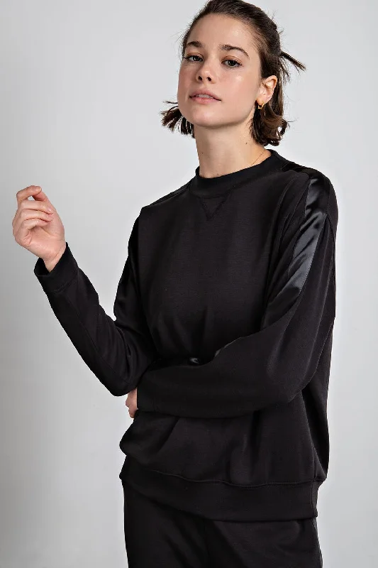 TOP WITH SATIN SIDE DETAIL BLACK Dapper Women's Bow - adorned