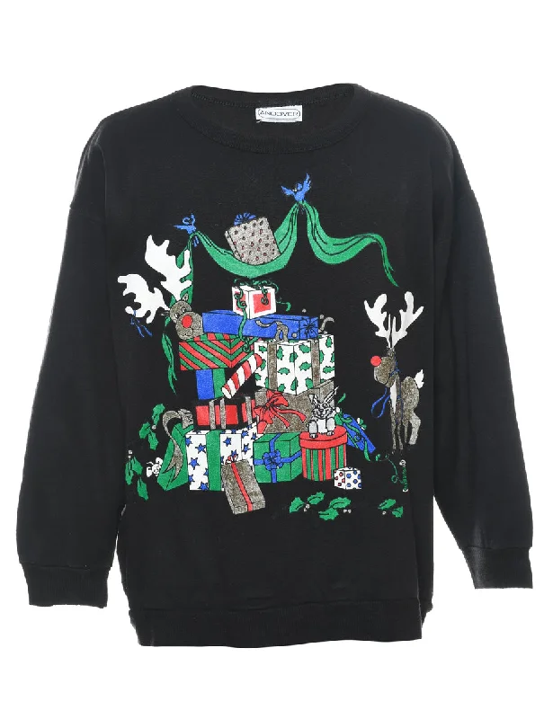 Festive Print Christmas Sweatshirt - L Tough Women's Military - inspired
