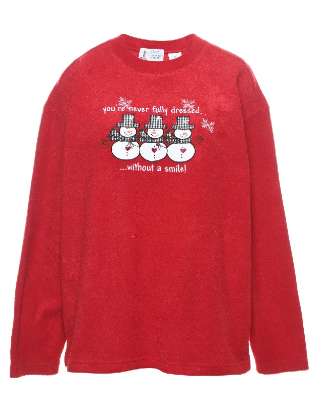 Red Snowman Design Christmas Jumper - XL Dapper Women's Bow - adorned