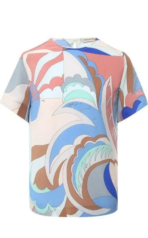 Acapulco Print Silk-Twill Top Stylish Women's Tropical 