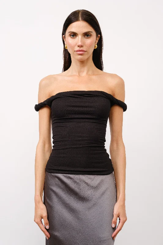 TWISTED OFF-THE-SHOULDER TOP BLACK Cashmere