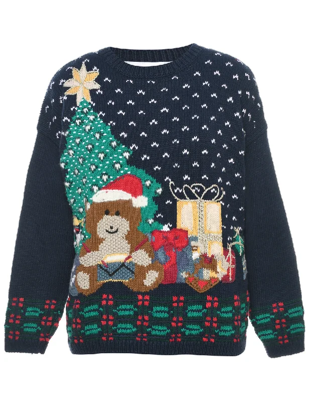 Festive Print Christmas Jumper - M Relaxed Women's 
