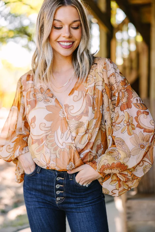 All For Love Camel Brown Floral Bodysuit Tough Women's Military - inspired