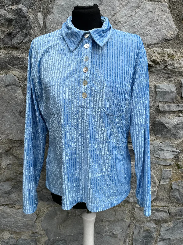 90s blue ribbed shirt uk 10-12 Youthful Women's Pop