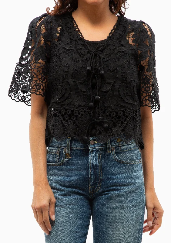 Gianna Lace Tie Front Top | Black Dapper Women's 1920S