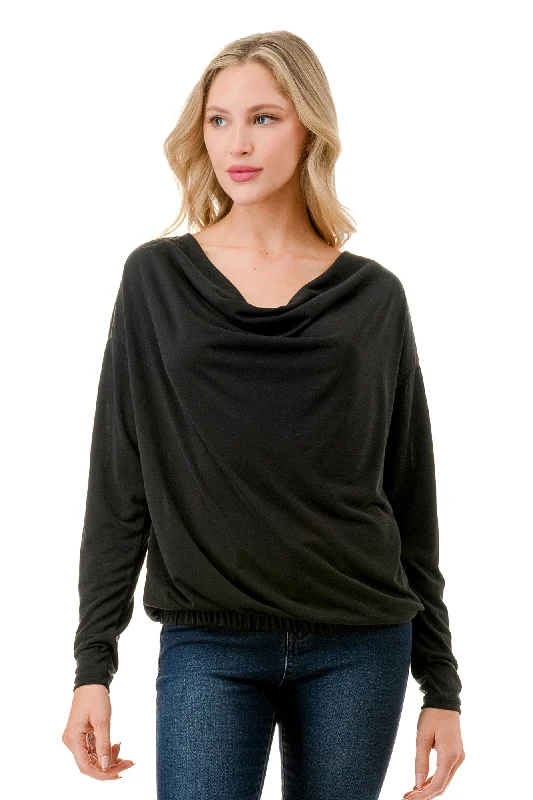 Cowl Neck Top Black Elegant Women's 