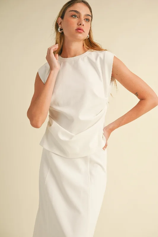 Elegant Draped Sleeveless Top Youthful Women's Pop