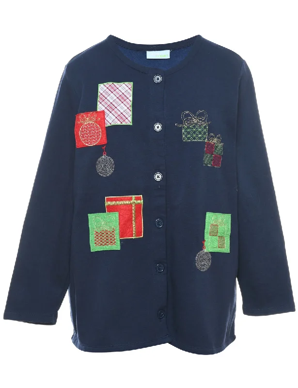 Embroidered Christmas Sweatshirt - M Dapper Women's Bow - adorned