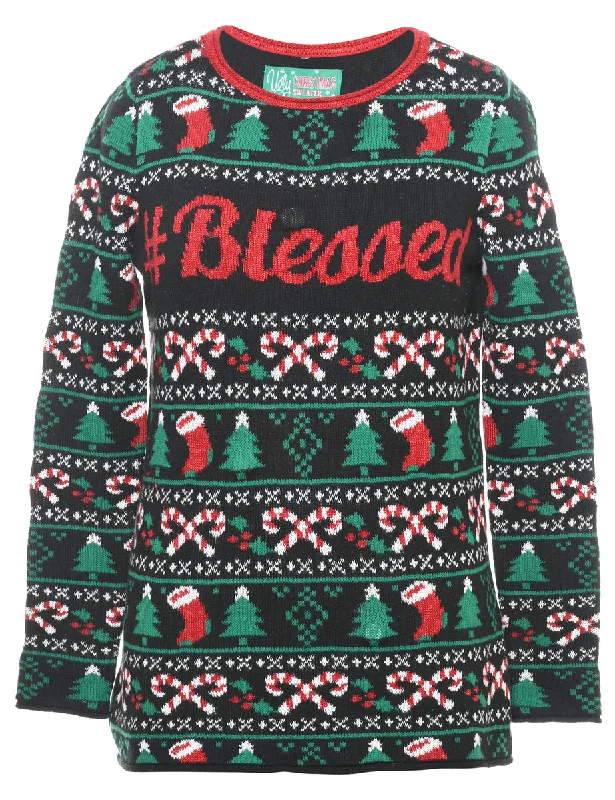Black Christmas Jumper - S Vintage Women's 1970S 