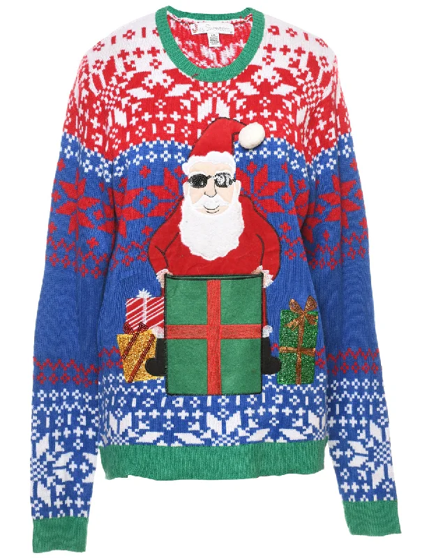 Santa Claus Christmas Jumper - L Relaxed Women's 