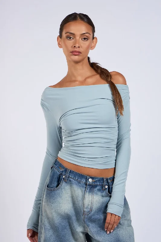 SOLID COLOR ONE-SHOULDER LONG SLEEVE CROP TOP Gym