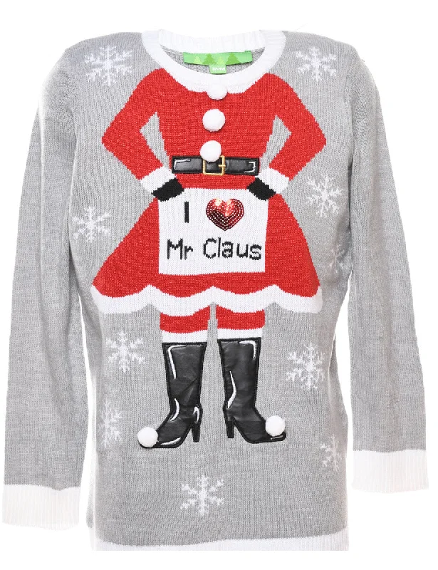 Grey Christmas Jumper - M Athletic Women's High - 