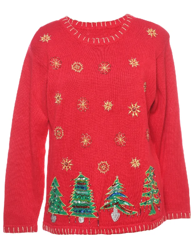 Christmas Tree Print Jumper - L Sustainable Organic
