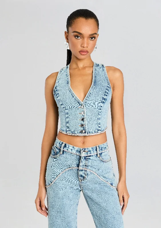 Jordi Embellished Denim Vest Relaxed Women's 