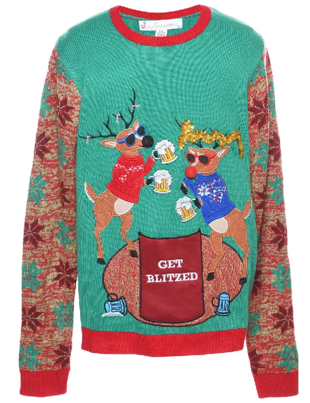 Reindeer Christmas Jumper - L Luxurious Women's High -  end