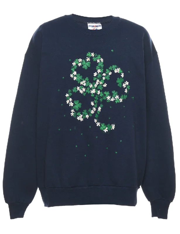 Navy Christmas Sweatshirt - L Unique Women's Upcycled