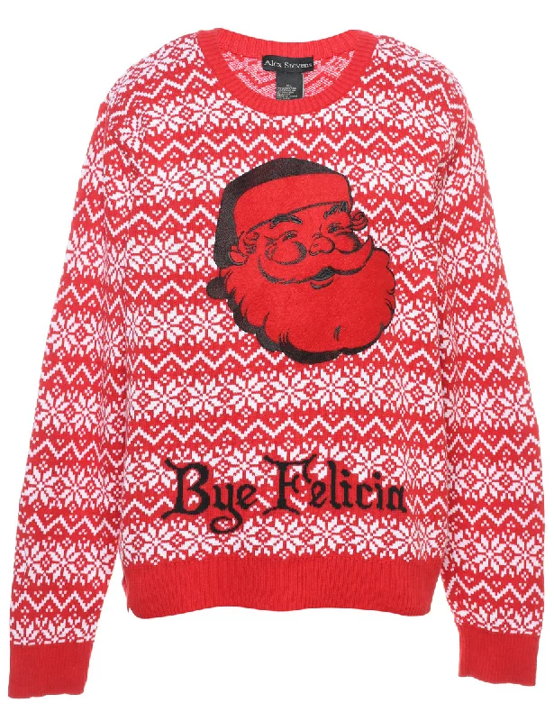 Santa Claus Christmas Jumper - XL Casual Women's Loose - fitting