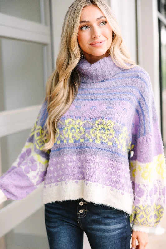 Fate: Never Miss Purple Floral Sweater Cozy Women's Sherpa - lined