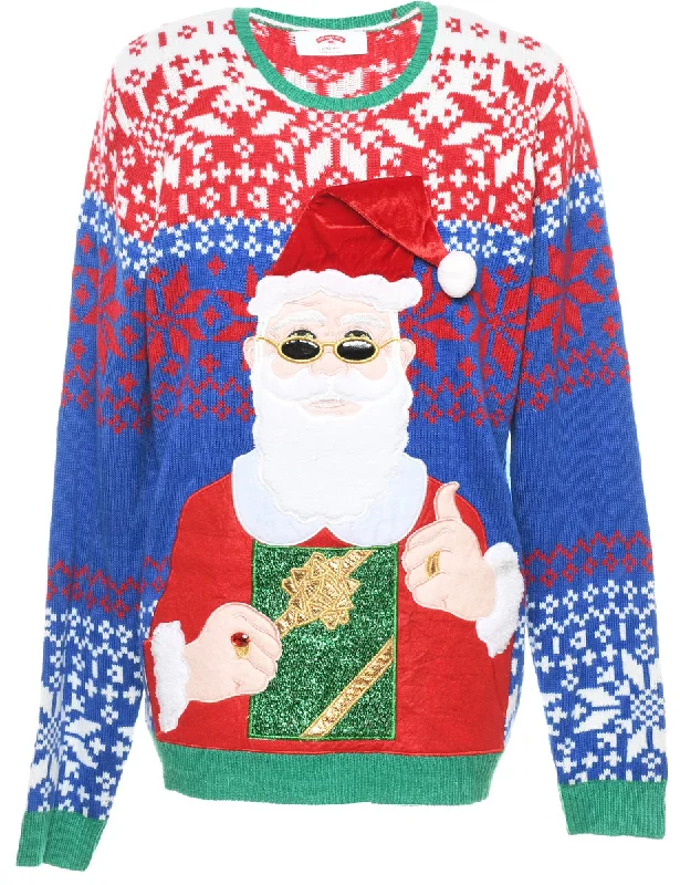 Santa Claus Christmas Jumper - L Athletic Women's 
