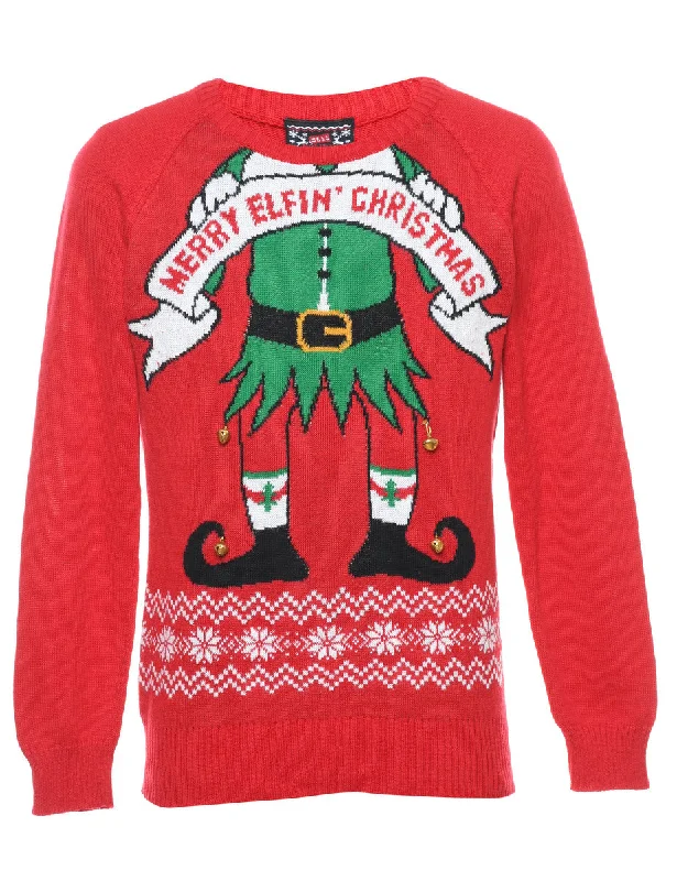 Red Christmas Jumper - M Earthy Women's 