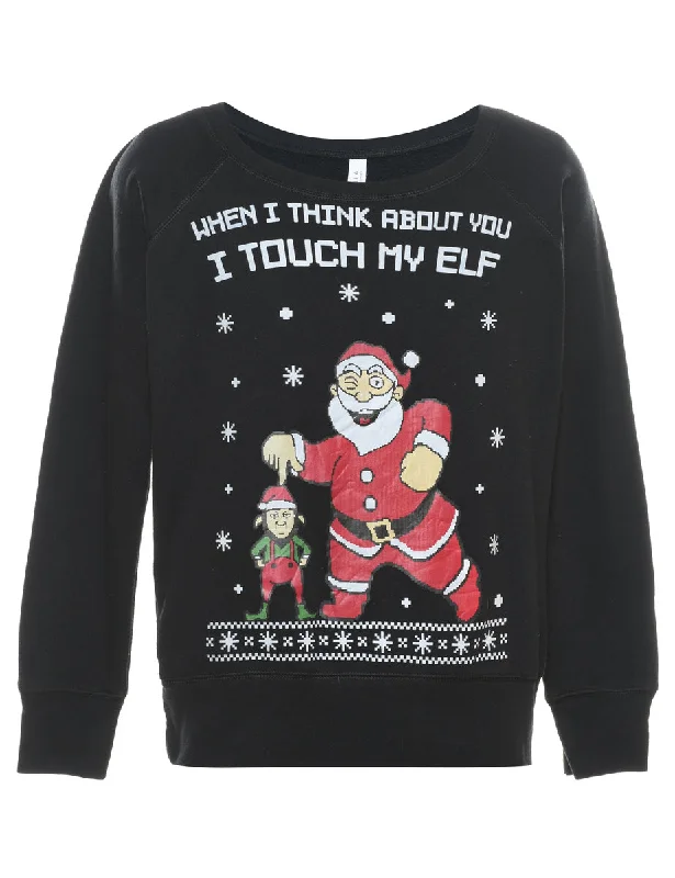 Santa Claus Design Black Christmas Sweatshirt - M Practical Women's Quick - dry