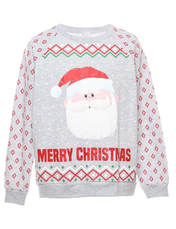 Santa Claus Christmas Sweatshirt - L Casual Women's Loose - fitting