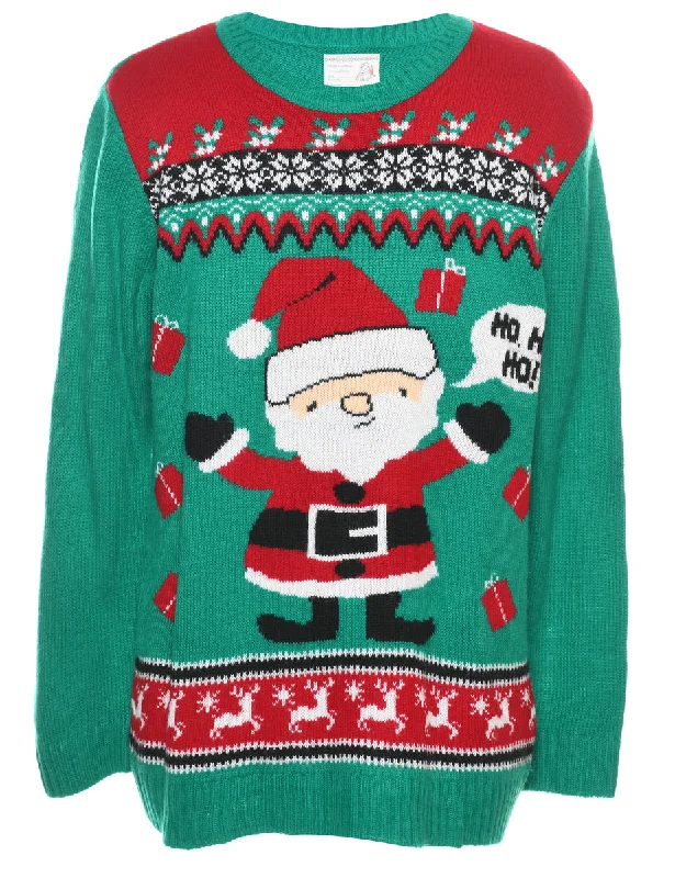 Red & Green Santa Claus Design Christmas Jumper - M Geometric