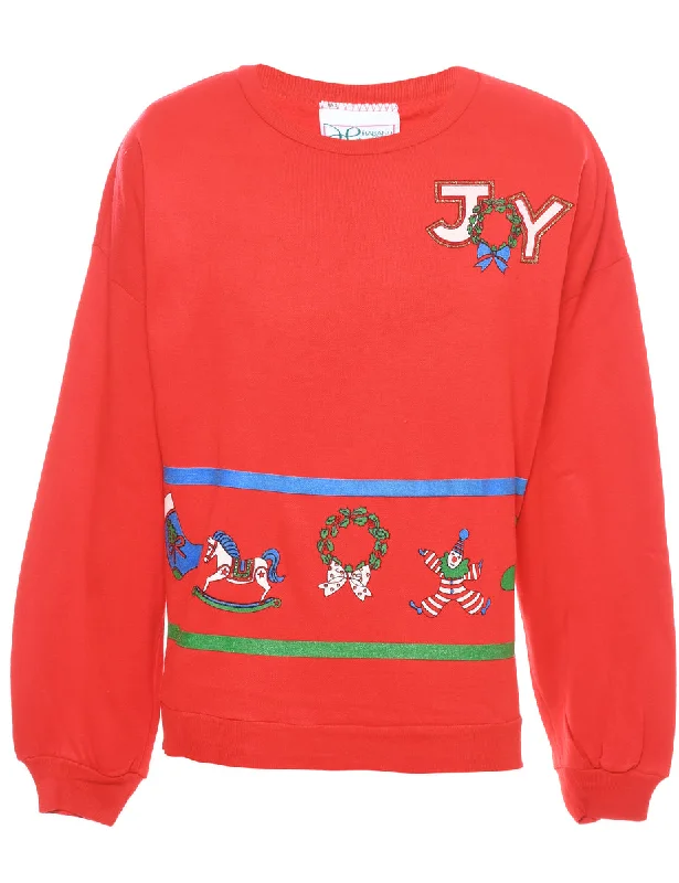 Festive Print Christmas Sweatshirt - M Preppy Women's College