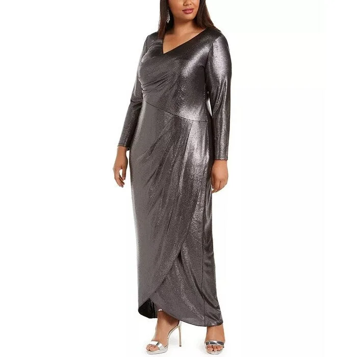 Adrianna Papell Women's Plus Size Foiled Jersey Wrap Dress Charcoal Size 20